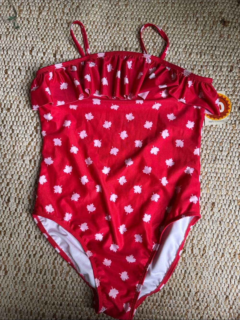 George Red One-Piece Swimsuit with White Leaf Print